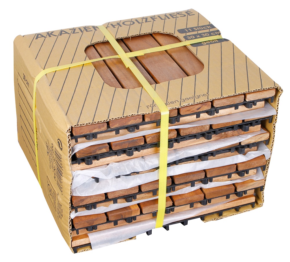 33x Holzfliesen Akazienfliesen 3 m² Terrasse Balkon Klickfliesen Akazie 30x30 cm