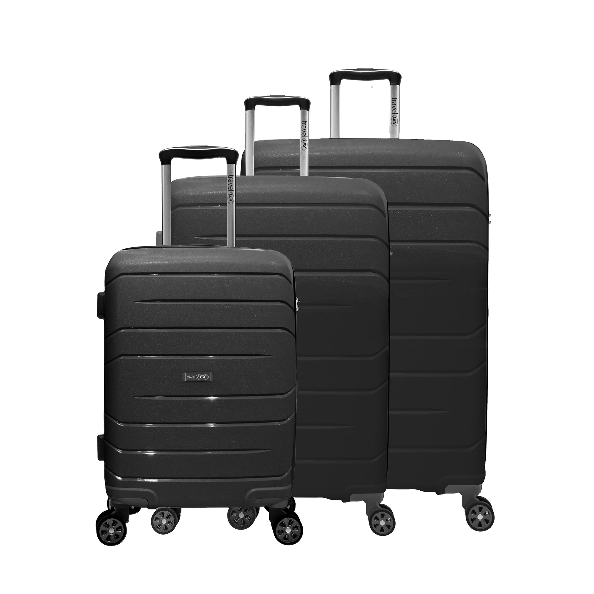 LEX 3tlg. PP Reisekoffer Set Trolley Reisetasche mit TSA Zahlenschloss Schwarz