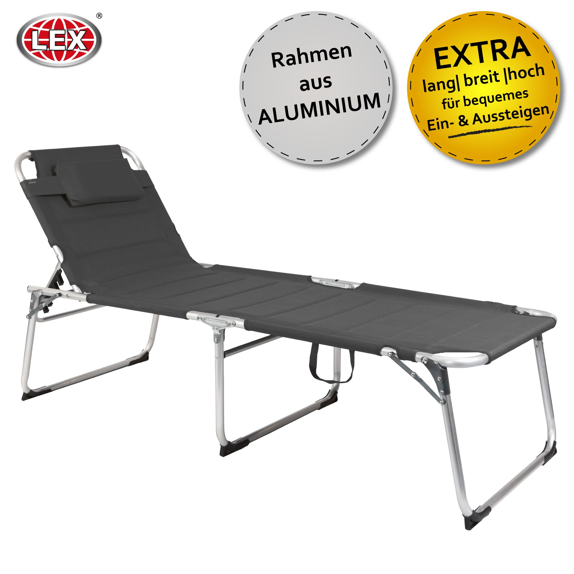 2er-Set XXL Aluminium Gartenliege Sonnenliege gepolstert 2 m Kopfkissen klappbar