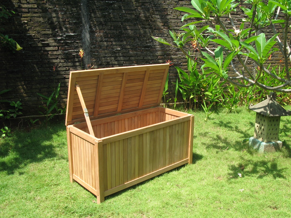 Premium Teak Gartenbox Teakbox Gartenablage Teakholz geschlossene Lattung klein