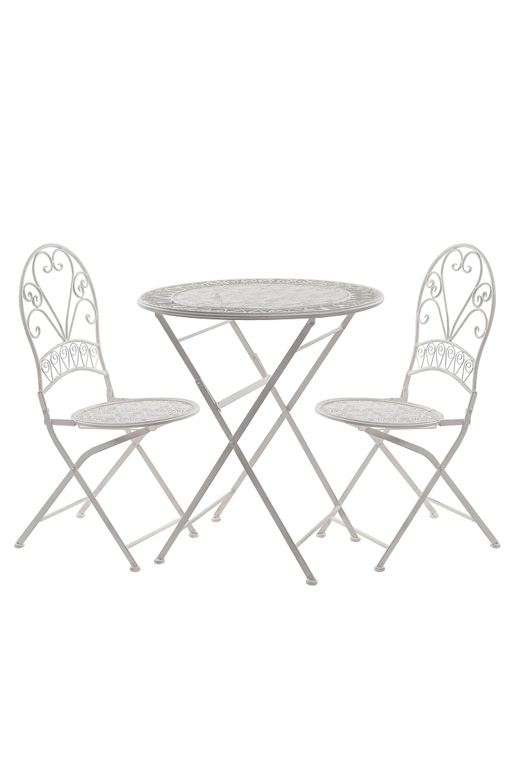 Terassen Möbel-Set Bistro Garten Balkon Gartendeko antik weiß 2 Stühle und Tisch