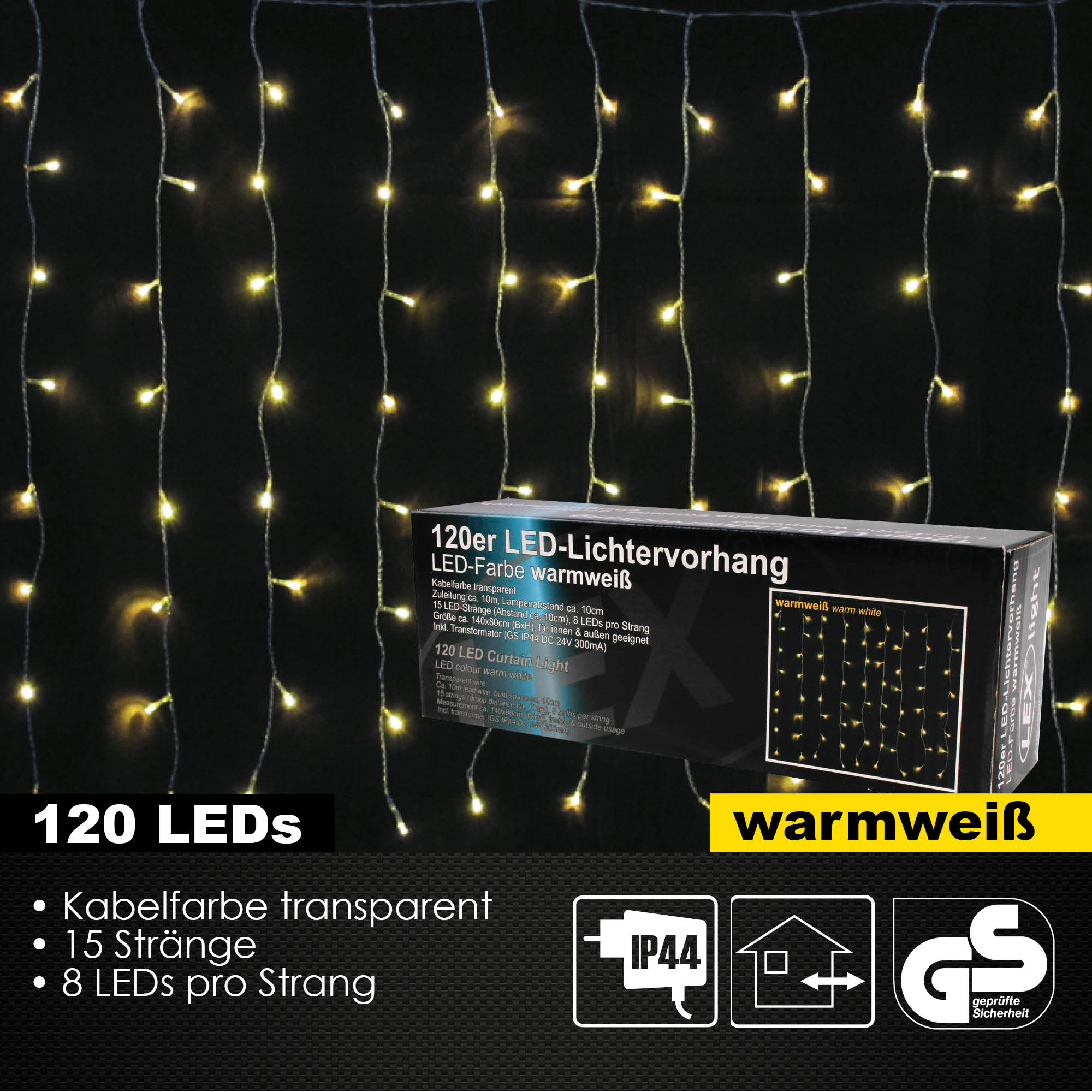 120/160er LED Lichtervorhang Lichterkette Außen Innen Weihnachtslicht 2 Farben