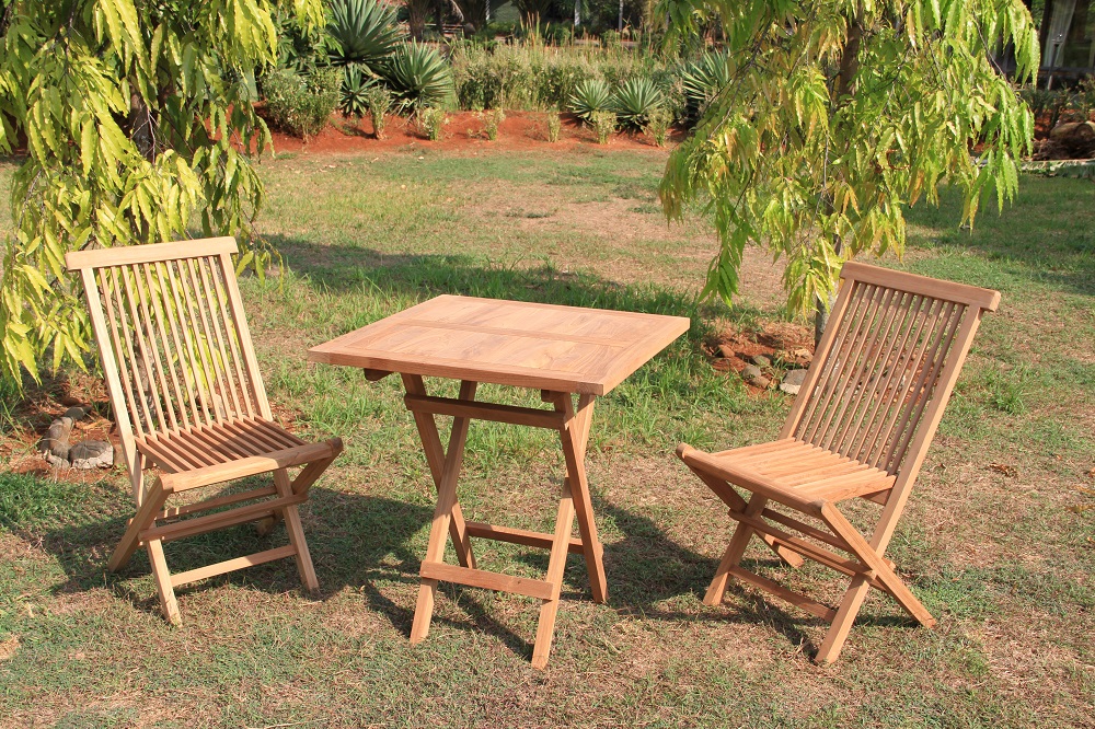 3tlg. Premium Teak Balkon Set klappbar Gartenmöbel Gartenset Teaktisch 70x70 cm