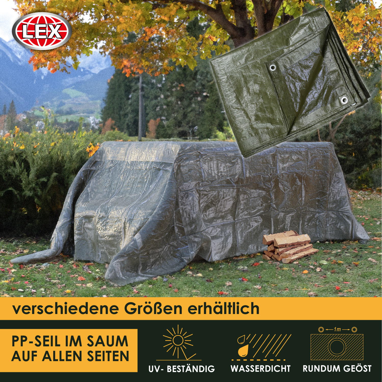 Abdeckplane Schutzplane wasserdicht Gartenplane mit Ösen 90g/m² versch. Größen