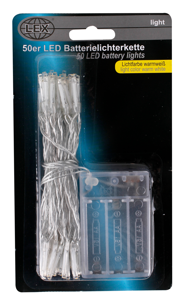 50er Lichterkette LED Batteriebtrieben Dekolicht Weihnachtslichterkette warmweiß