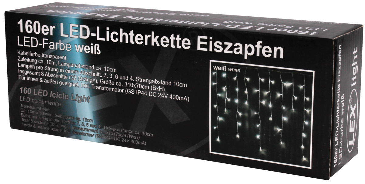 160er LED Eiszapfen Lichtervorhang Außen Innen Weihnachtsbeleuchtung Party weiß