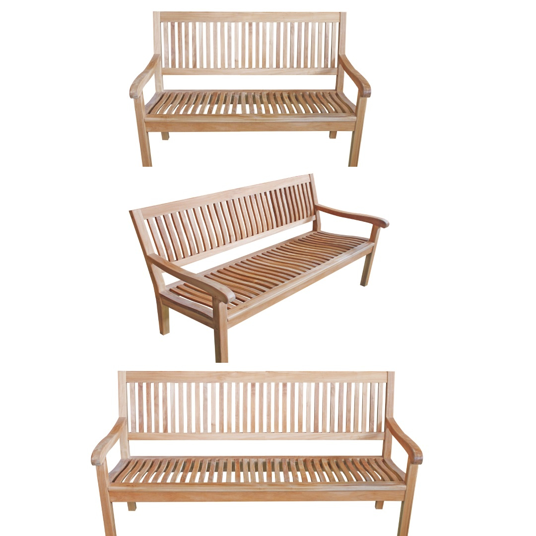 Premium Teak Gartenbank Teakbank Parkbank Kingsbury Armlehnen 3 Größen