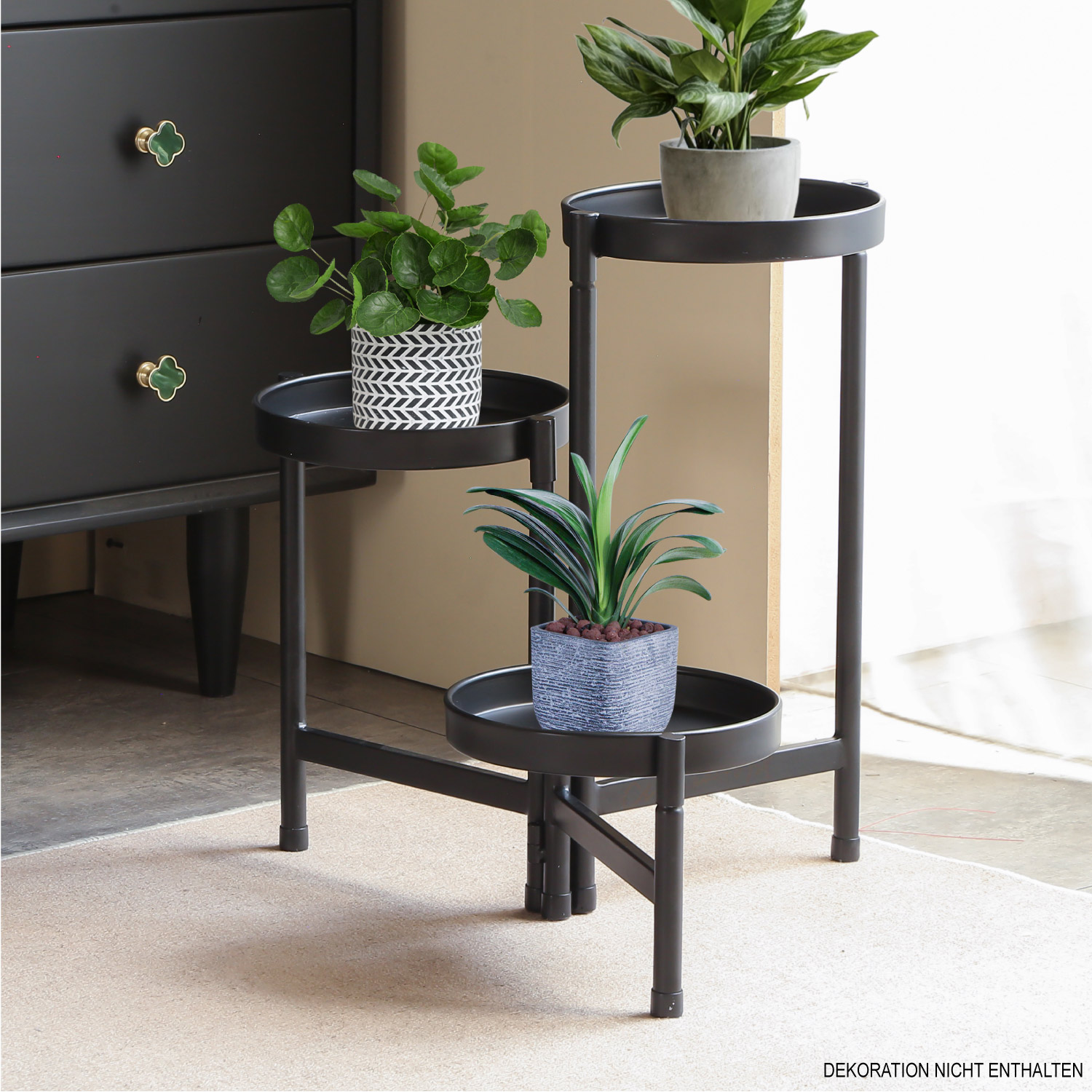 Pflanzenständer Blumentopfständer Pflanzenregal 3 Etagen schwarz Metall