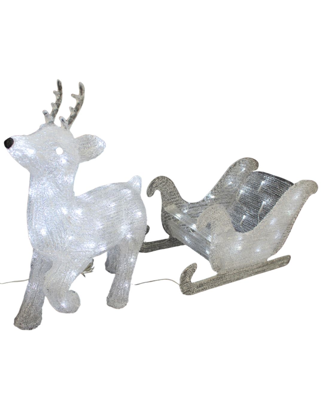 LED Weihnachtsfigur Rentier mit Schlitten Figur beleuchtet Weihnachtsdeko 80LEDs