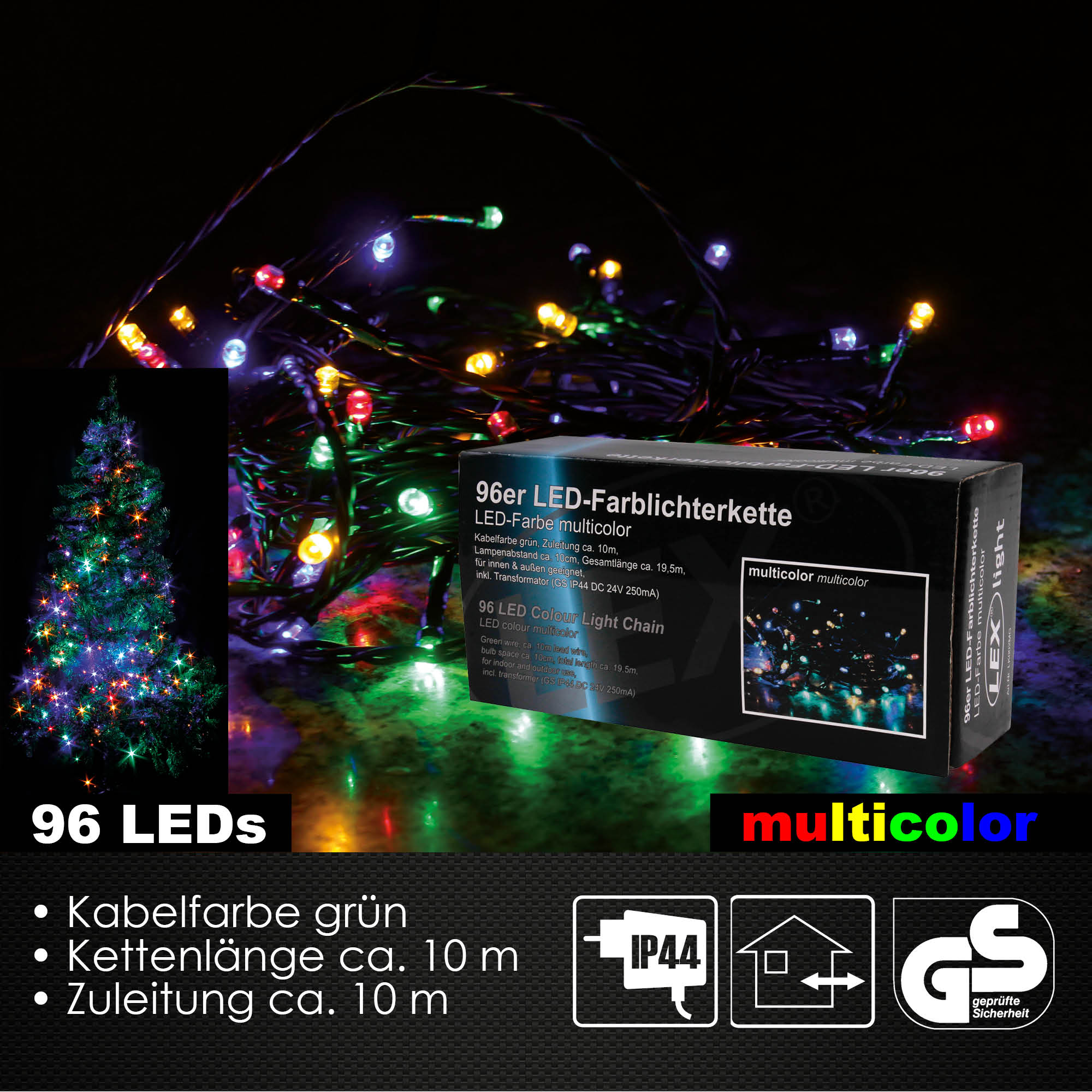 96er LED Lichterkette Außen Innen Partylichterkette Weihnachtslichterkette bunt