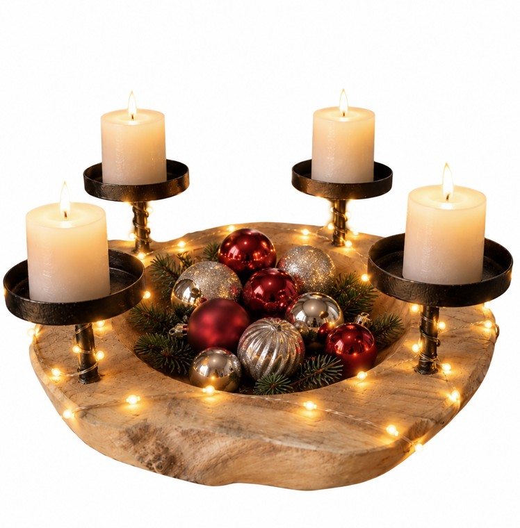 Kerzenhalter Adventskranz Teakholz Weihnachtsdeko Unikat rund