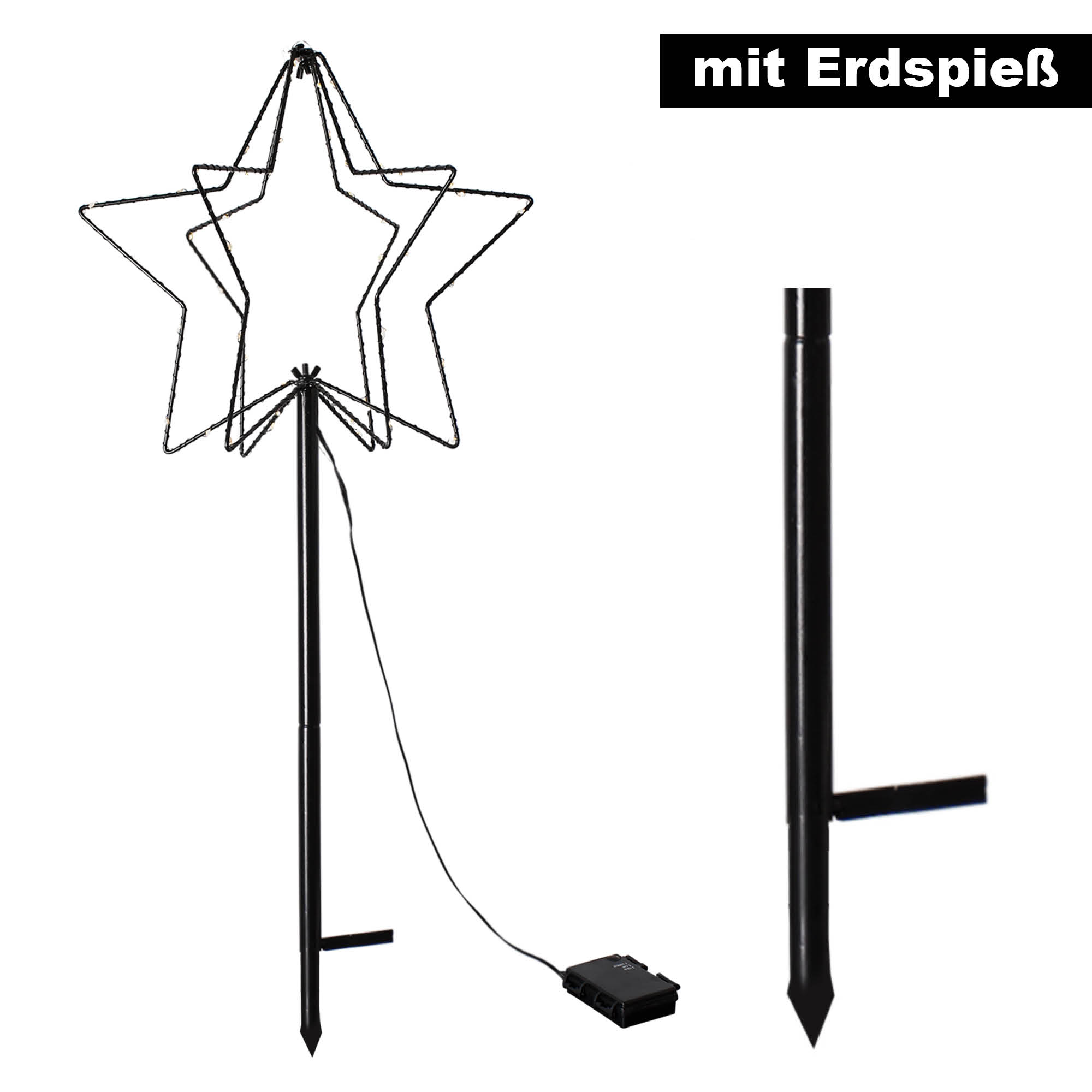 75 cm LED Gartenfigur Stern Metall Lichterstern Batterie Leuchtstern In-Outdoor