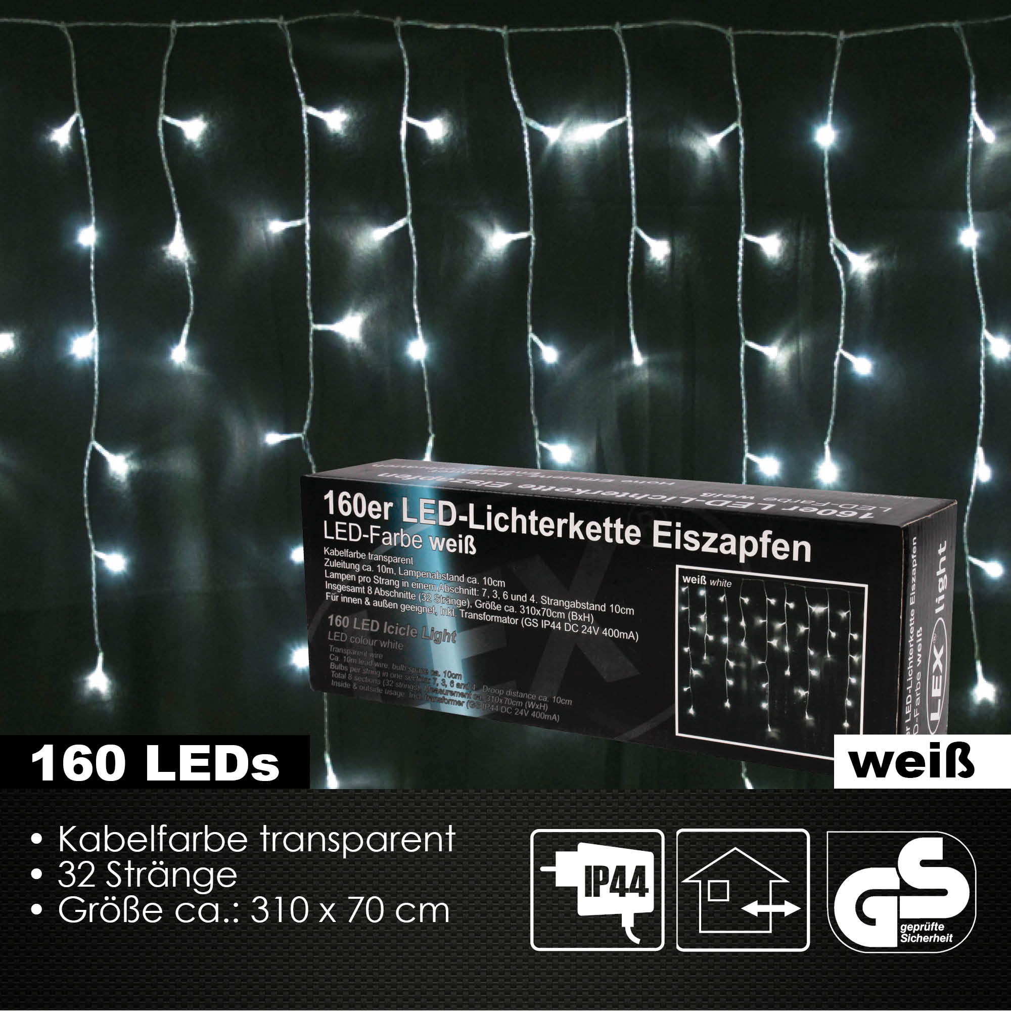 160er LED Eiszapfen Lichtervorhang Außen Innen Weihnachtsbeleuchtung Party weiß