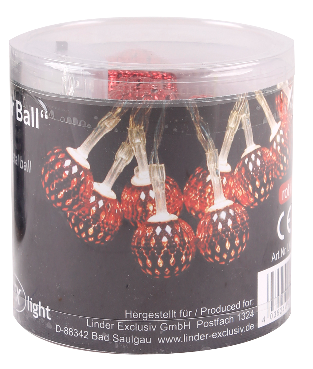 2x 10er LED Kugel Lichterkette Set Batteriekette Weihnachten Beleuchtung Deko Rot