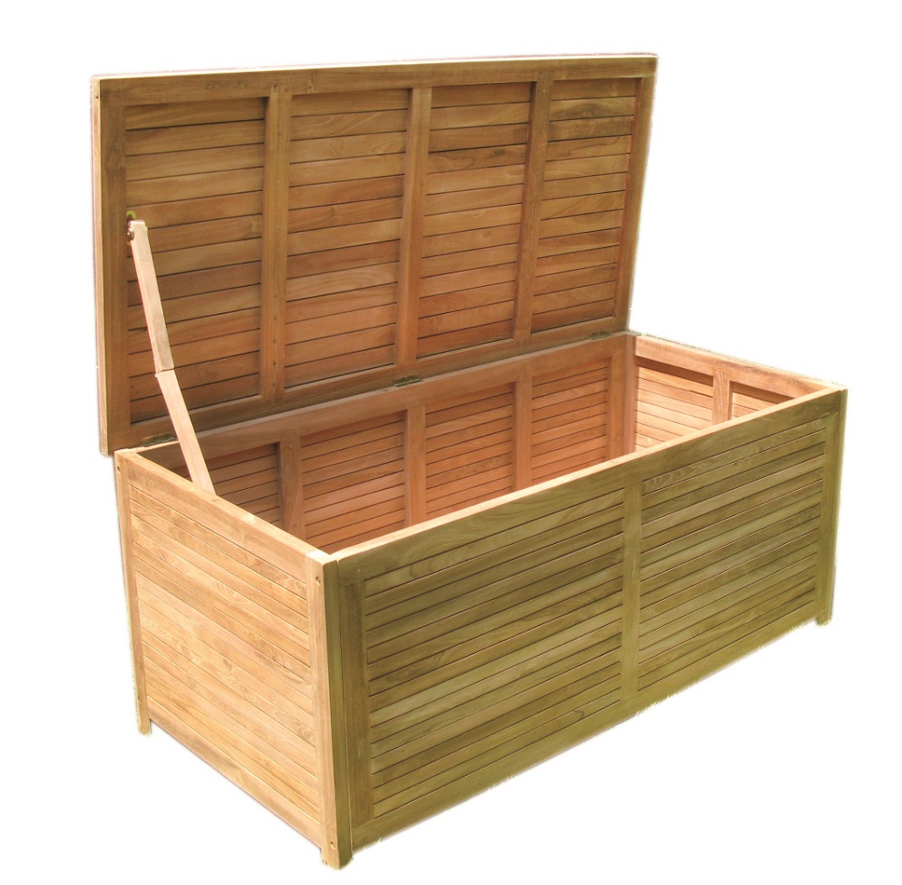 Premium Teak Gartenbox Teakbox Gartenablage Teakholz geschlossene Lattung groß