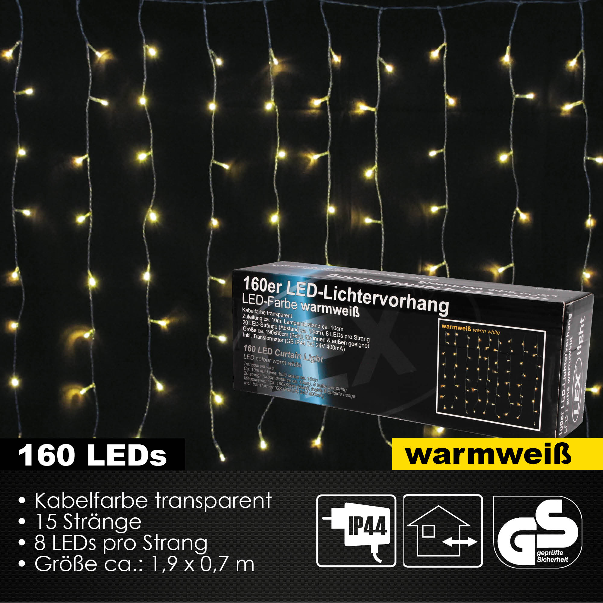 120/160er LED Lichtervorhang Lichterkette Außen Innen Weihnachtslicht 2 Farben