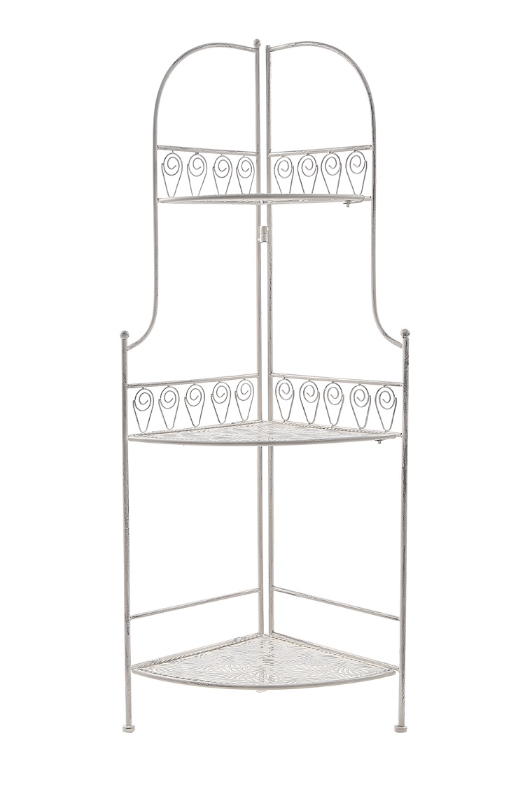 Eckregal 3 Etagen Metallregal Blumenregal Etagere Gartendeko Metall antik weiß