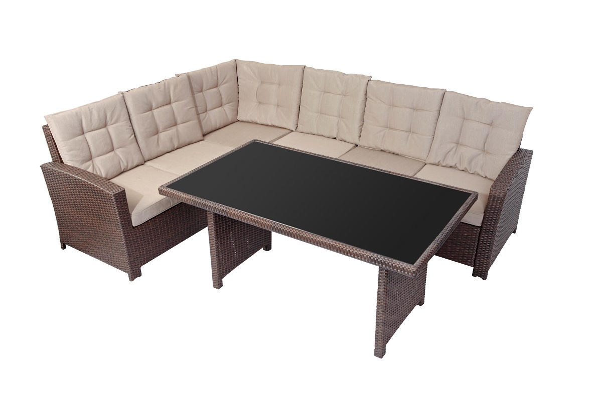 XXL Alu Polyrattan Terrassen Lounge Set Gartenlounge Sitzgruppe Glastisch 2-tlg.