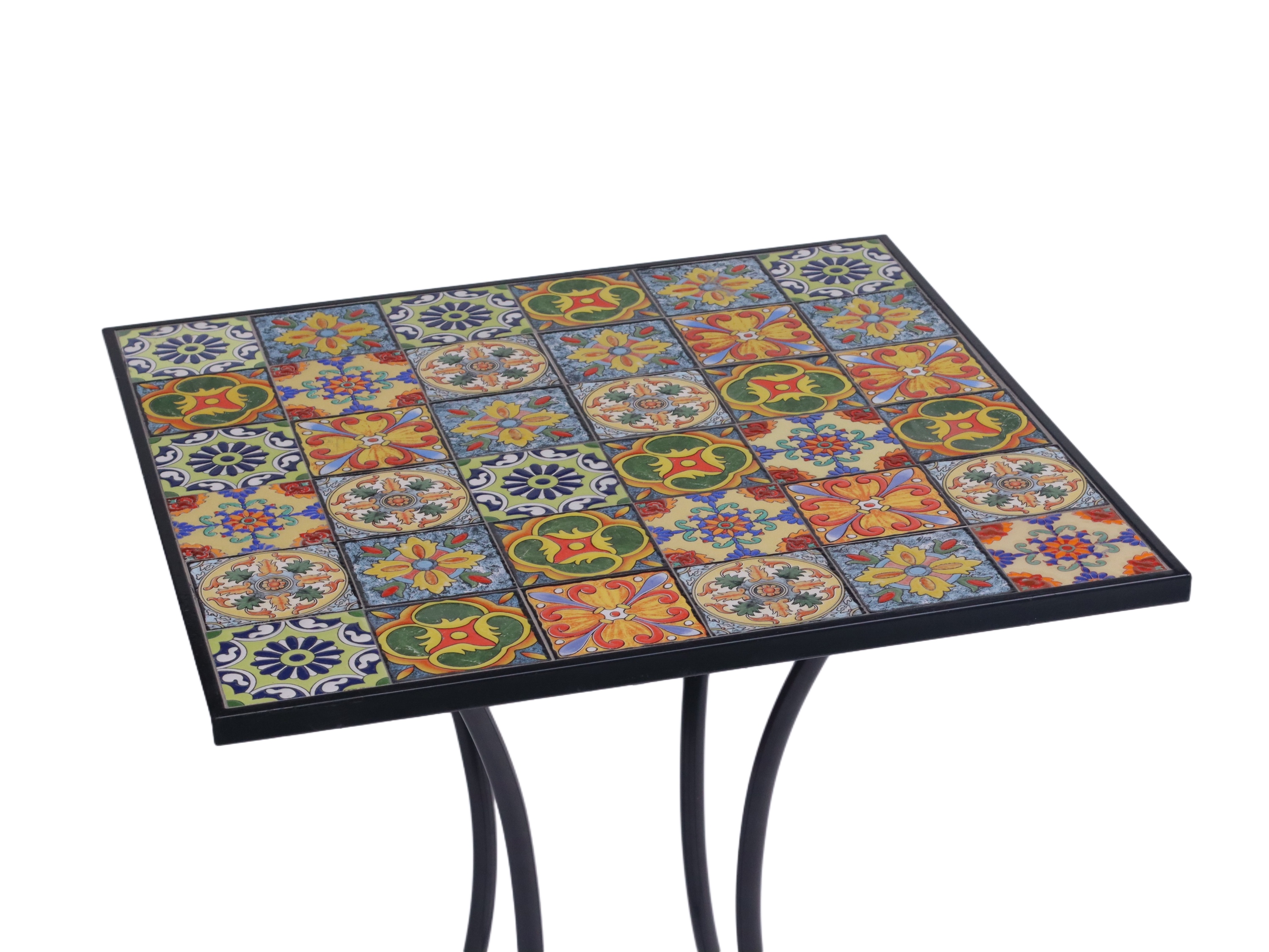 Mosaik Mosaiktisch Gartentisch quadratisch Bistro Eisenramen elegant Bunt