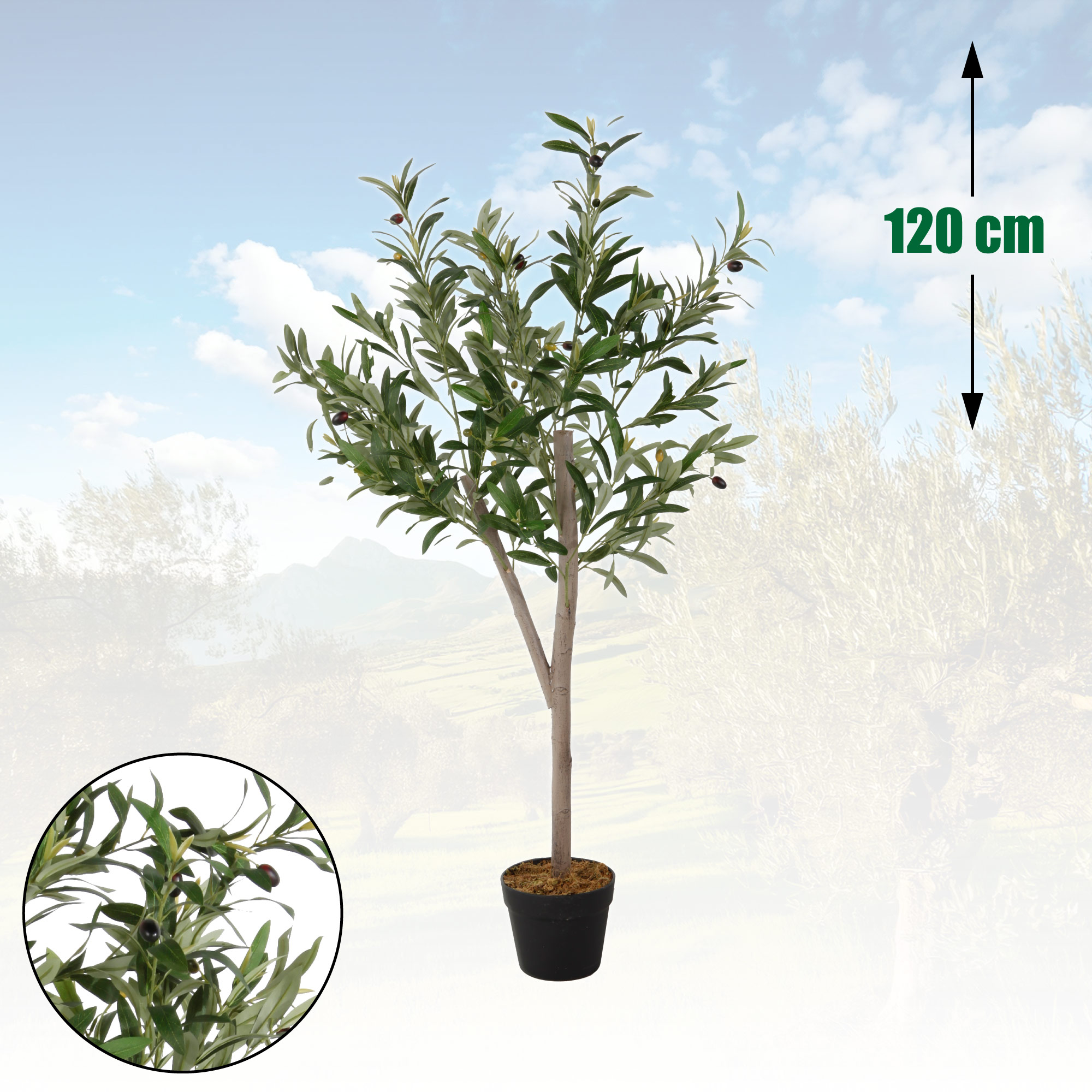 Kunstpflanze Plastikpflanze Olivenbaum Kunstbaum mit Blumentopf 120 cm