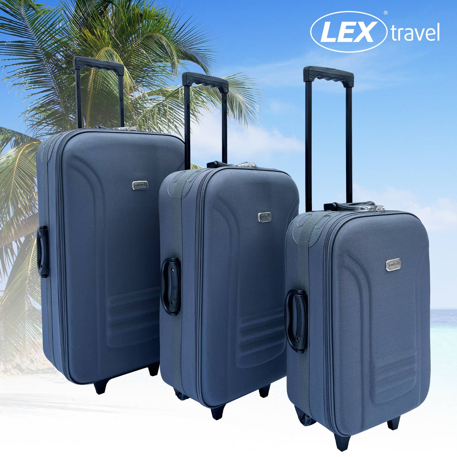 Reisekoffer Stoffkoffer Trolley Gepäck Set 3 tlg. Travel Rollkoffer Hangepäck Dunkelgrau
