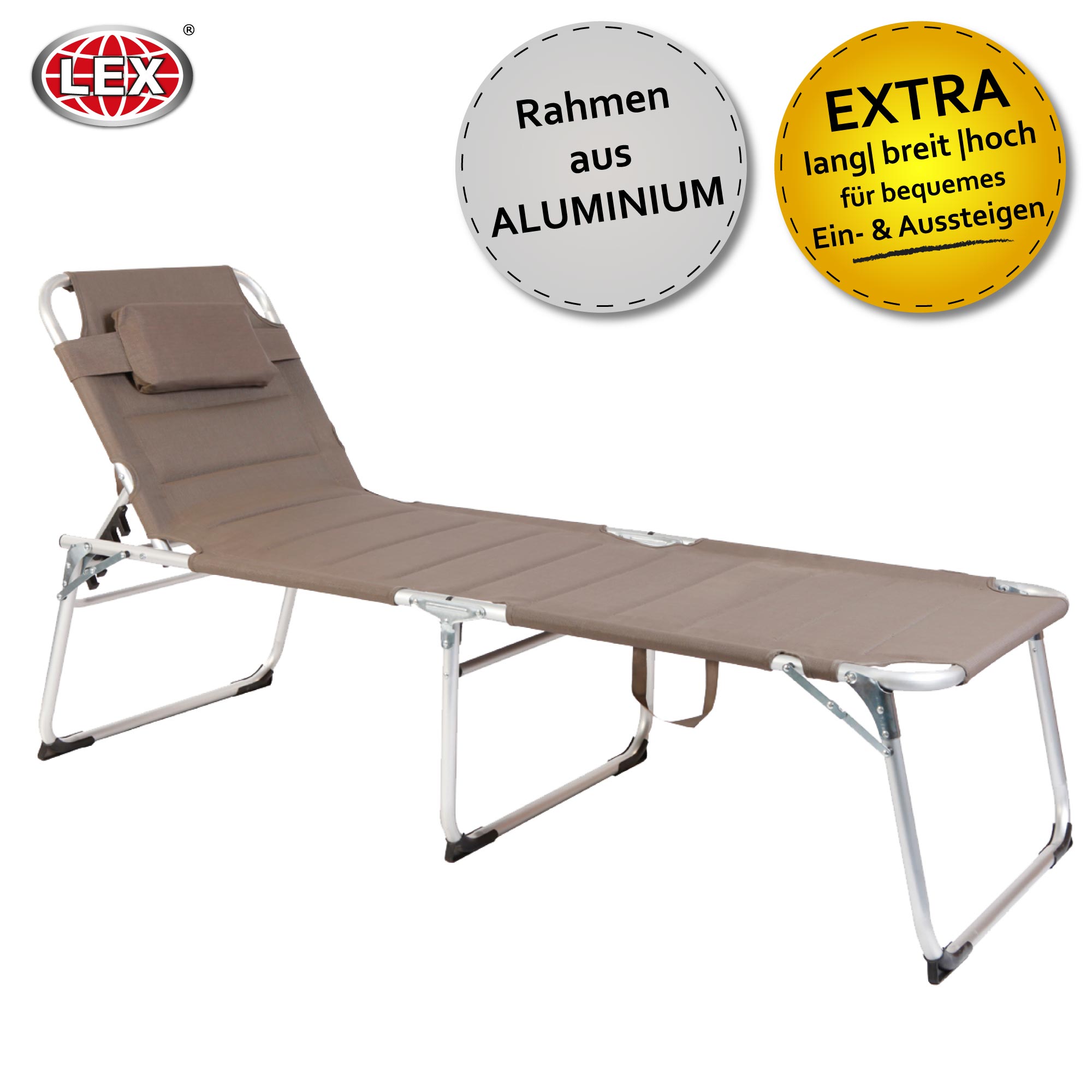 2er-Set XXL Aluminium Gartenliege Sonnenliege 2 m gepolstert Kopfkissen klappbar