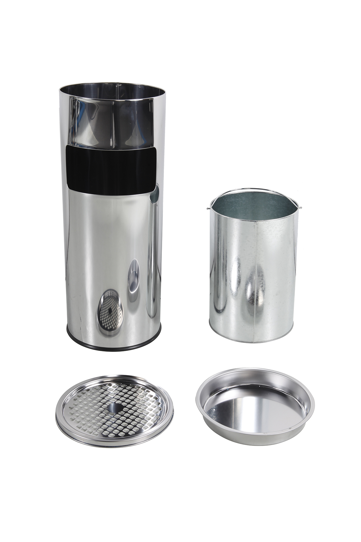 Standaschenbecher mit Müllfach Edelstahl Zigaretten Standascher Silber klein
