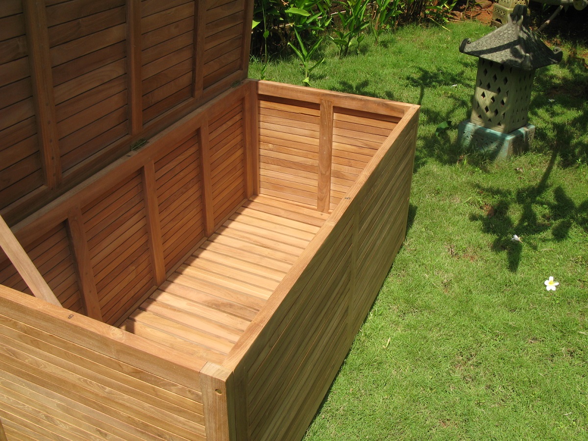 Premium Teak Gartenbox Teakbox Gartenablage Teakholz geschlossene Lattung groß