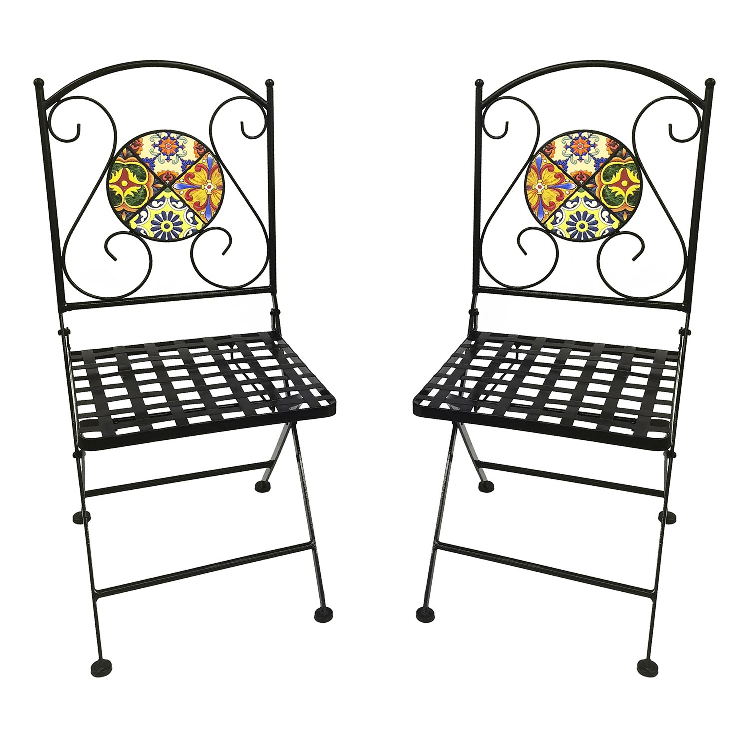 Mosaikstuhl Set Gartenstuhl Balkonstuhl Terasse Rustikal Rund Eisen 2 Stühle