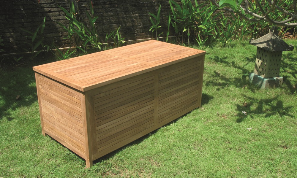 Premium Teak Gartenbox Teakbox Gartenablage Teakholz geschlossene Lattung groß