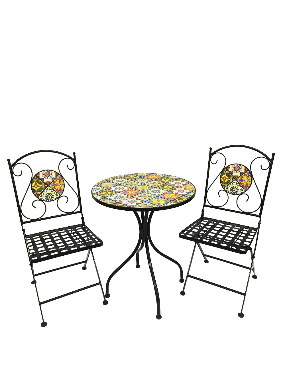 3 teilig Mosaik Eisen Set Gartenset Bistro Set Sitzgruppe Gartenmöbel klappbar