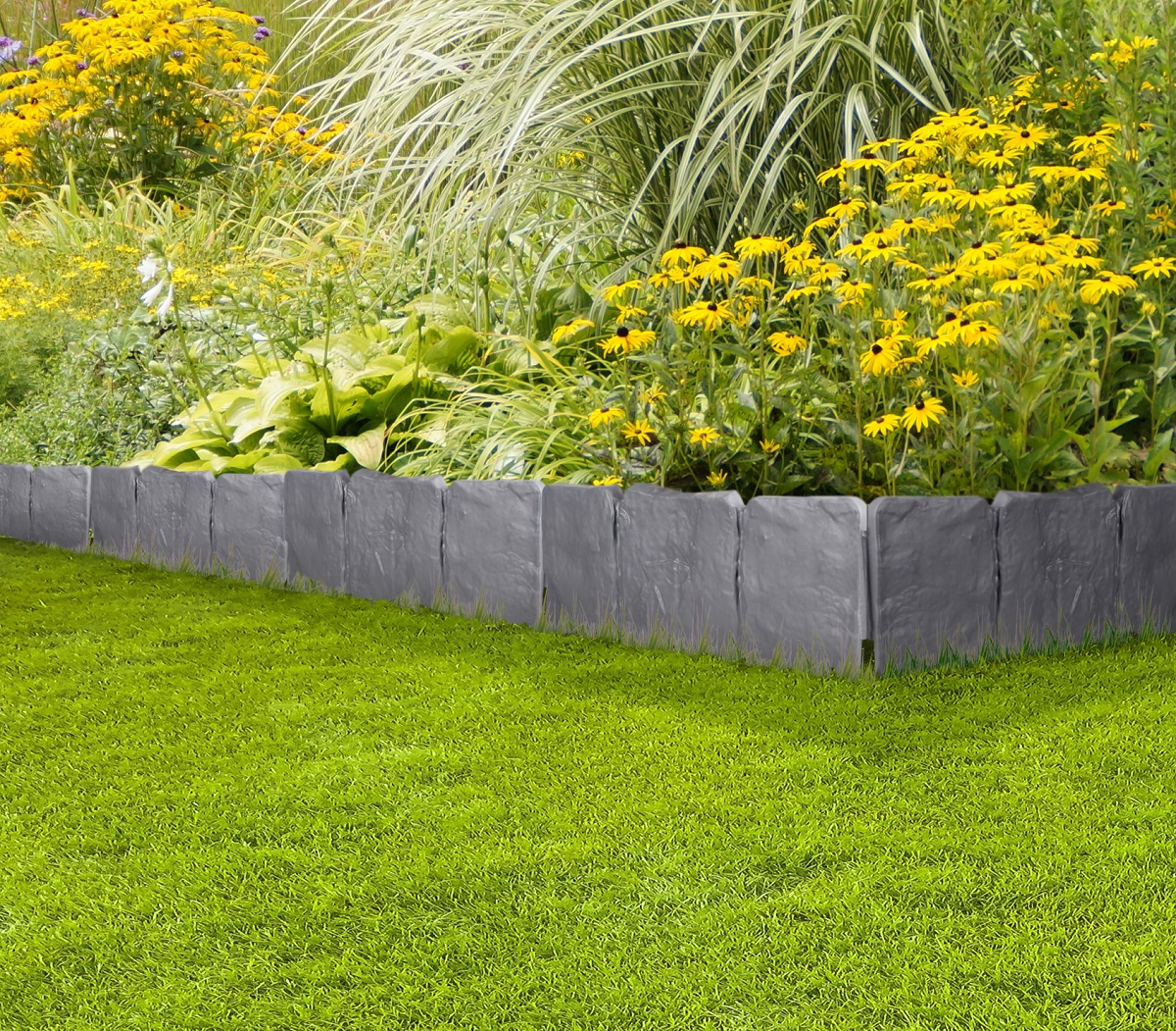 Beetumrandung 10er Set Rasenkante Garten Beeteinfassung erweiterbar Steinoptik