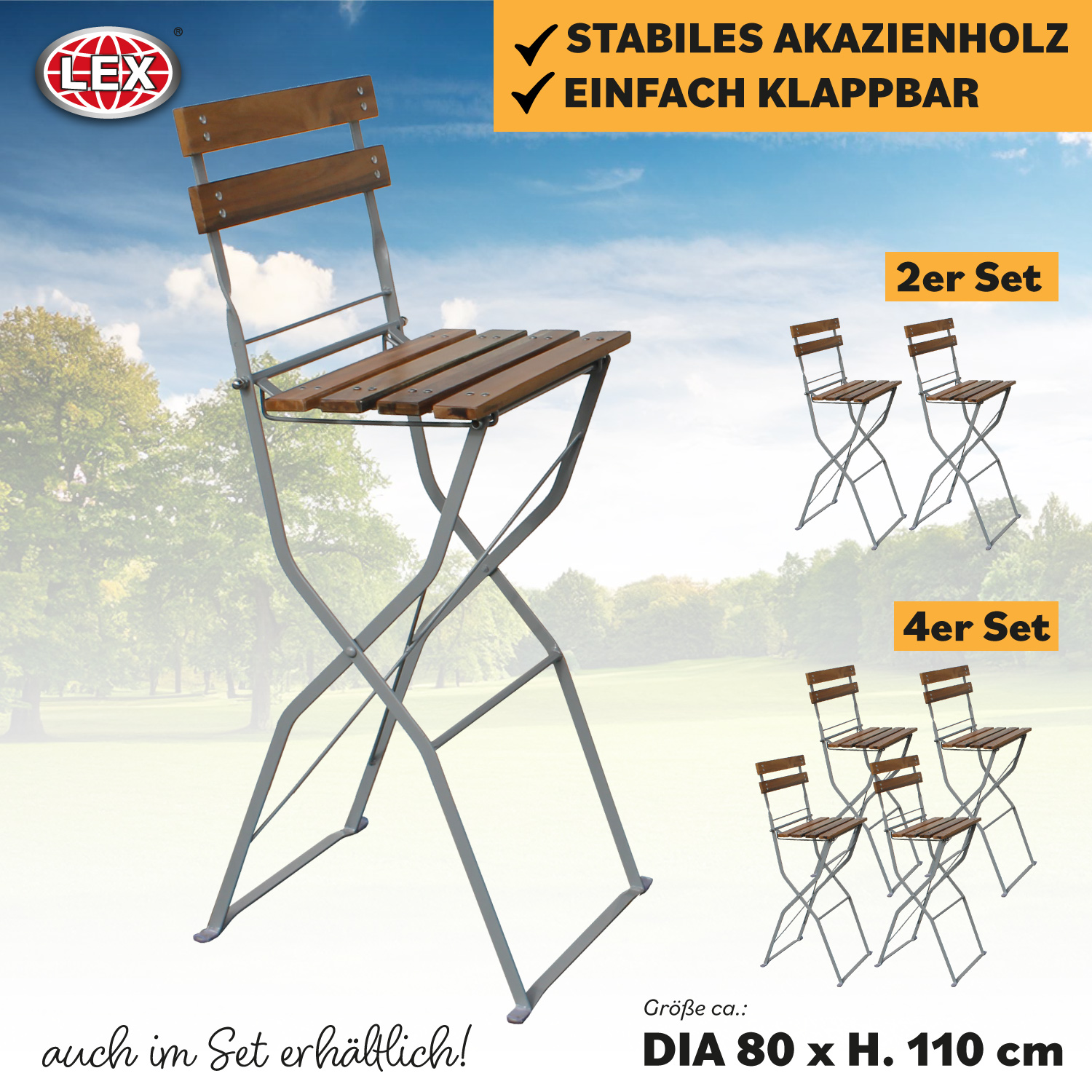 Biergartenhocker Barhocker Hochstuhl Tresen Akazienholz klappbar 1/2/4 Sets