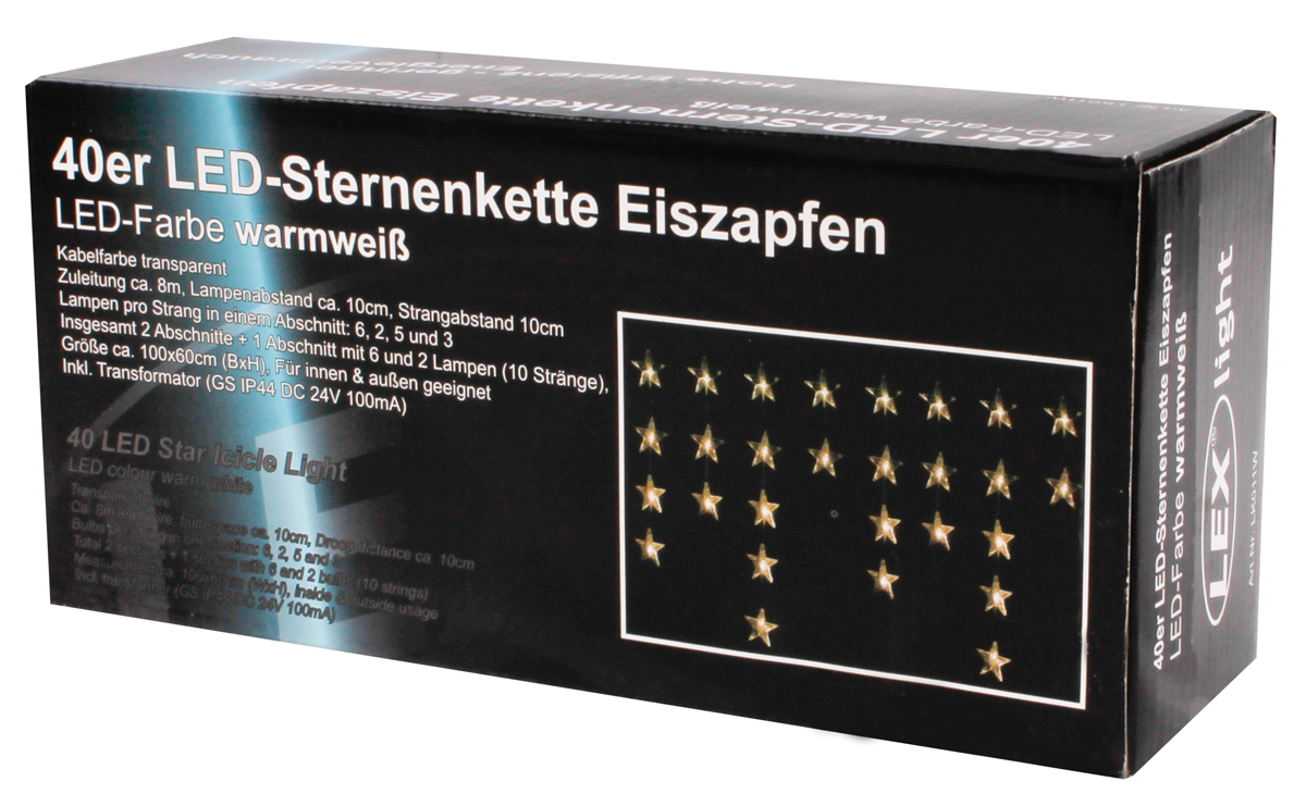 40er LED Sternlichterkette Lichterkette Außen Innen Party Weihnachten warmweiss