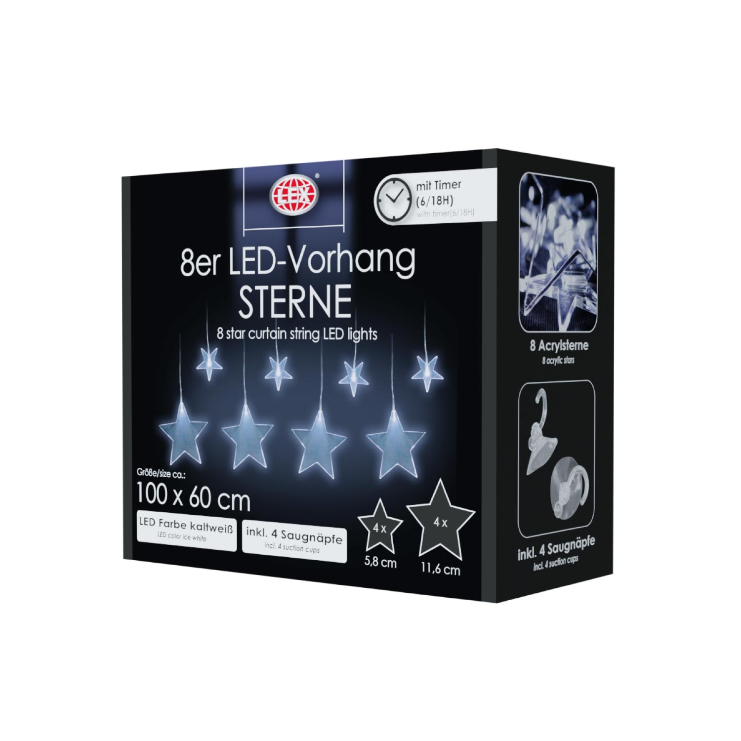 8er LED Vorhang Lichterkette Lichternetz Deko Batterie Sterne kaltweiß Saugnäpfe