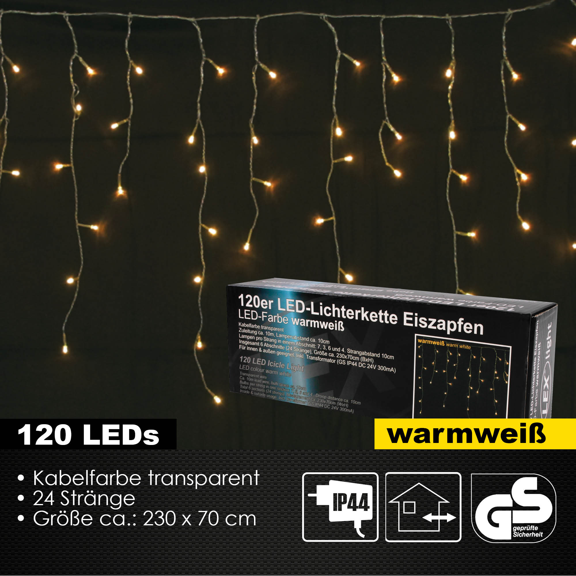 120er LED Eiszapfen Lichtervorhang Lichterkette Außen Innen Weihnachten warmweiß