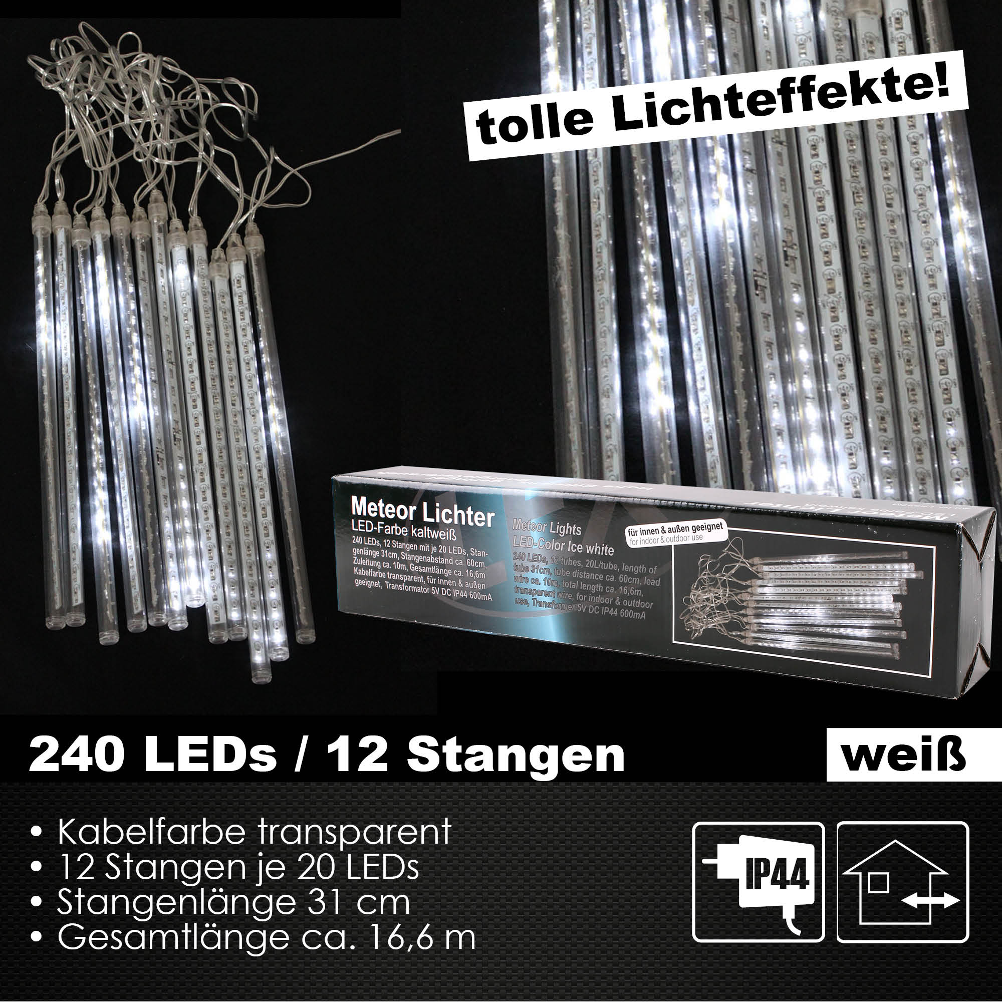LED Meteorschauer Lichterregen Innen & Außen 240LED´s Lichterkette weiss