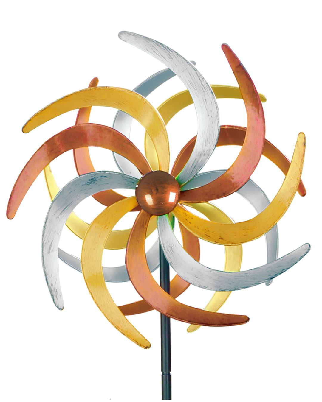 Metall Doppel Windrad 140x38cm Windspiel Gartendeko Balkon Terrasse kupfer gold silber