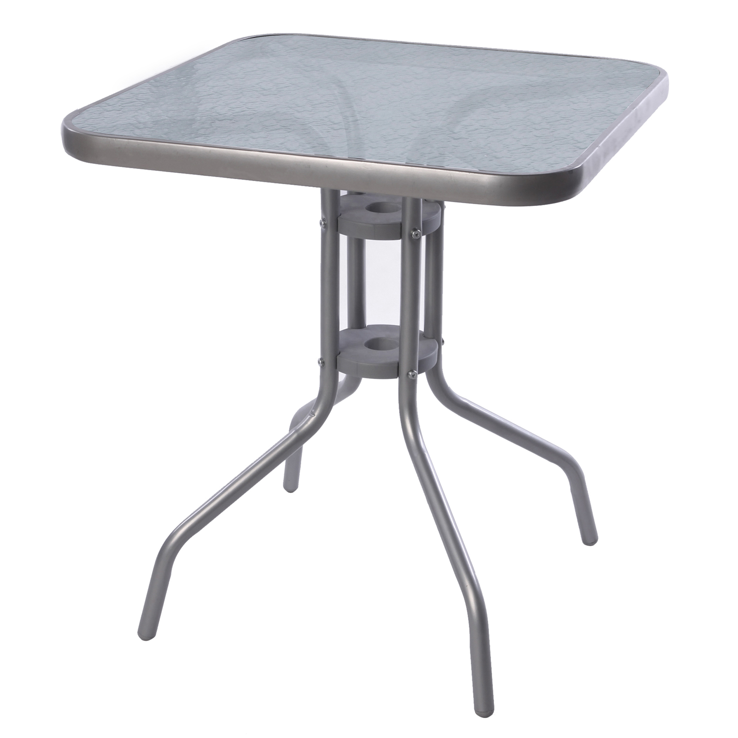 Bistrotisch Balkontisch Gartentisch Terrassentisch Glastisch silber 60x60 cm