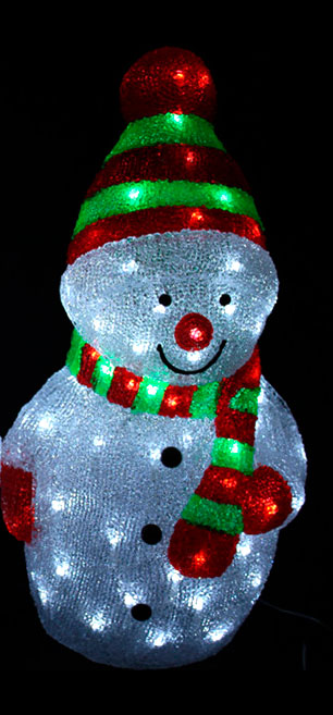 LED Weihnachtsfigur Acryl Schneemann 45cm beleuchtet 80LEDs Weihnachtsdeko grün