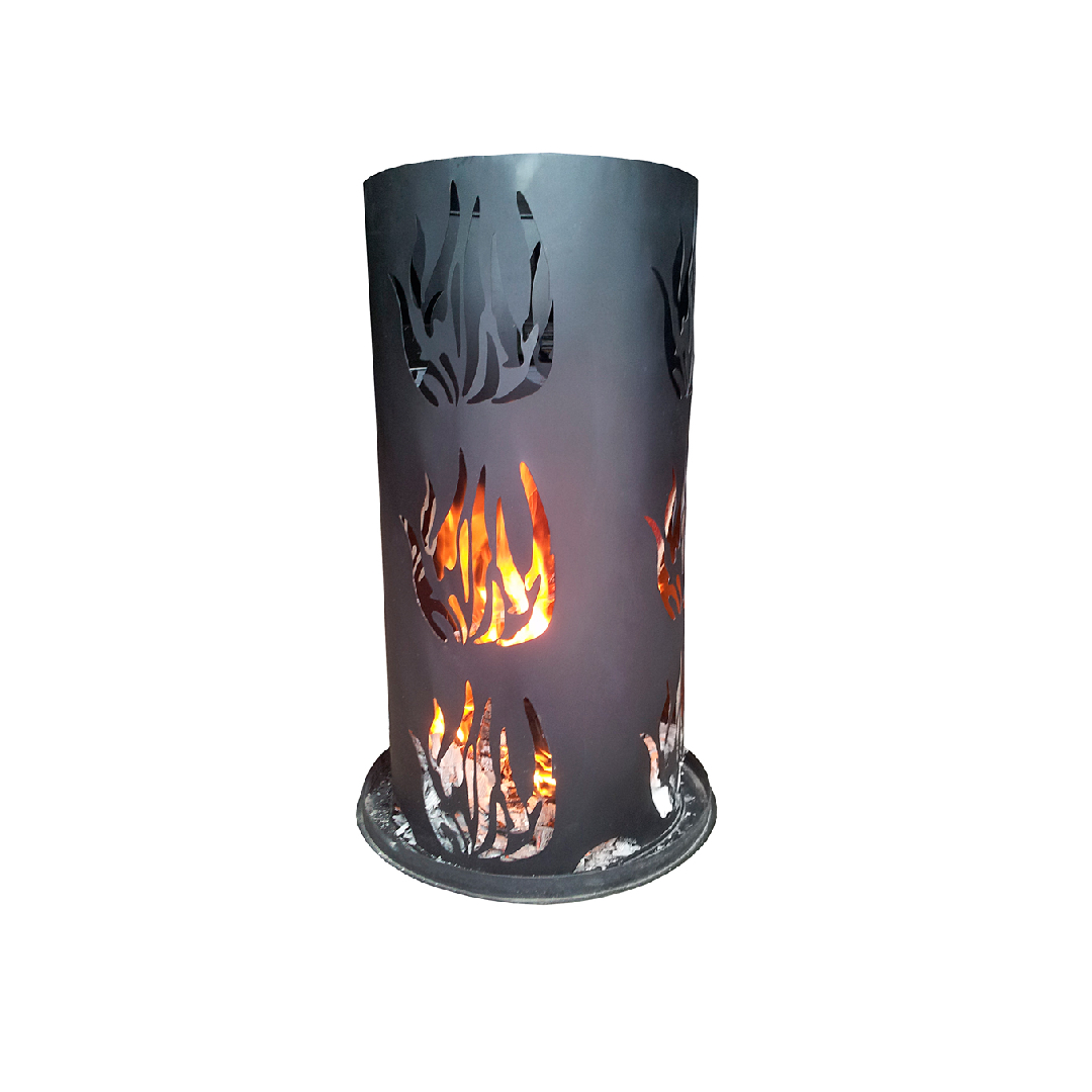 Feuersäule 80cm mit Feuerrost und Schürhaken Feuertonne Feuerkorb Ascherost