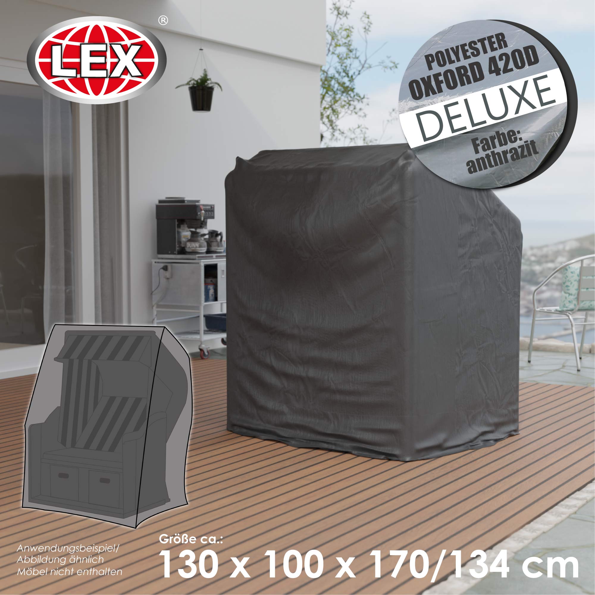 Schutzhülle Deluxe für Strandkorb 130x100x170/134 cm Abdeckplane Cover
