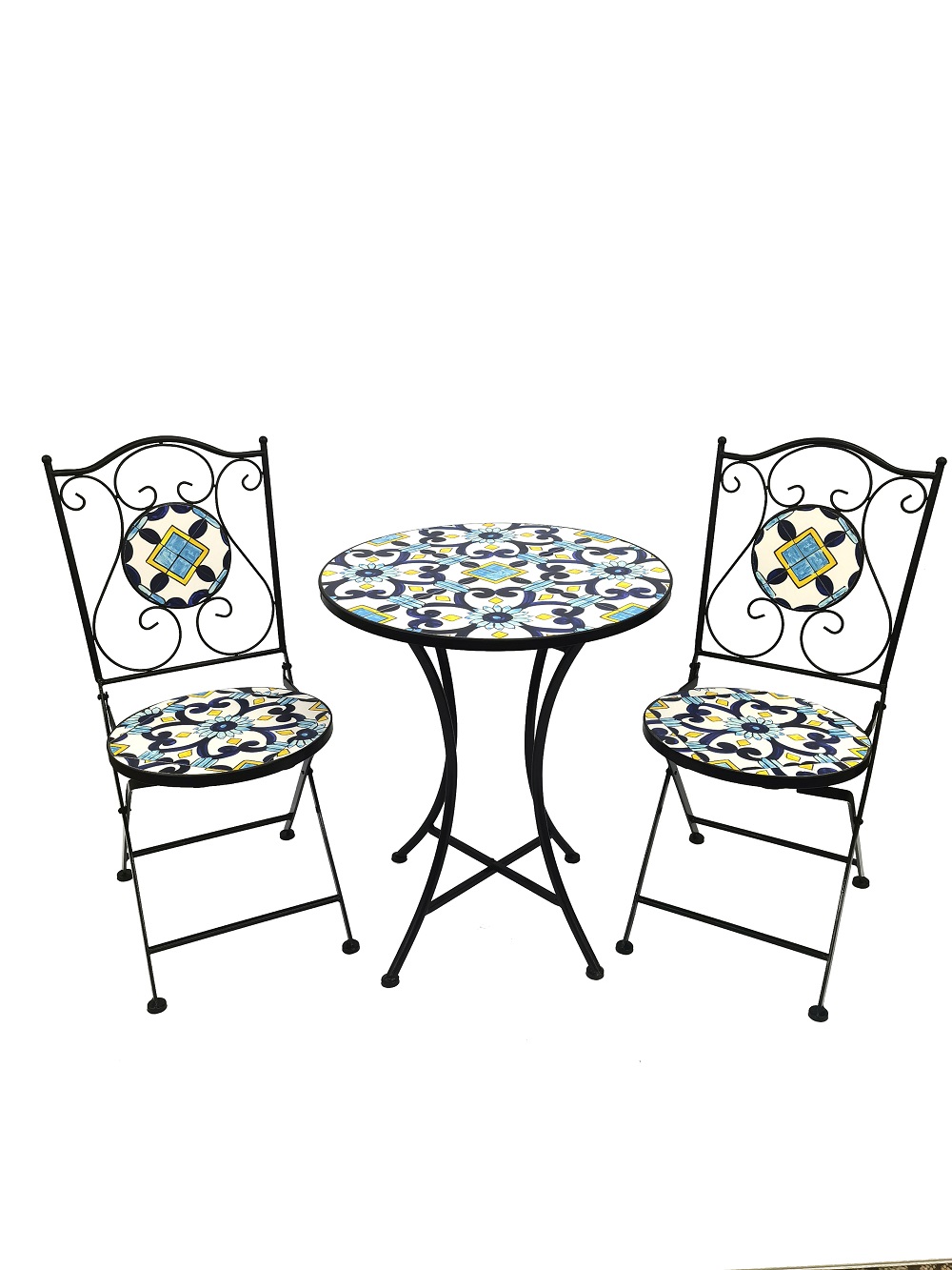 3 tlg. Mosaik Eisen Set Gartenset Bistro Set Sitzgruppe Gartenmöbel klappbar