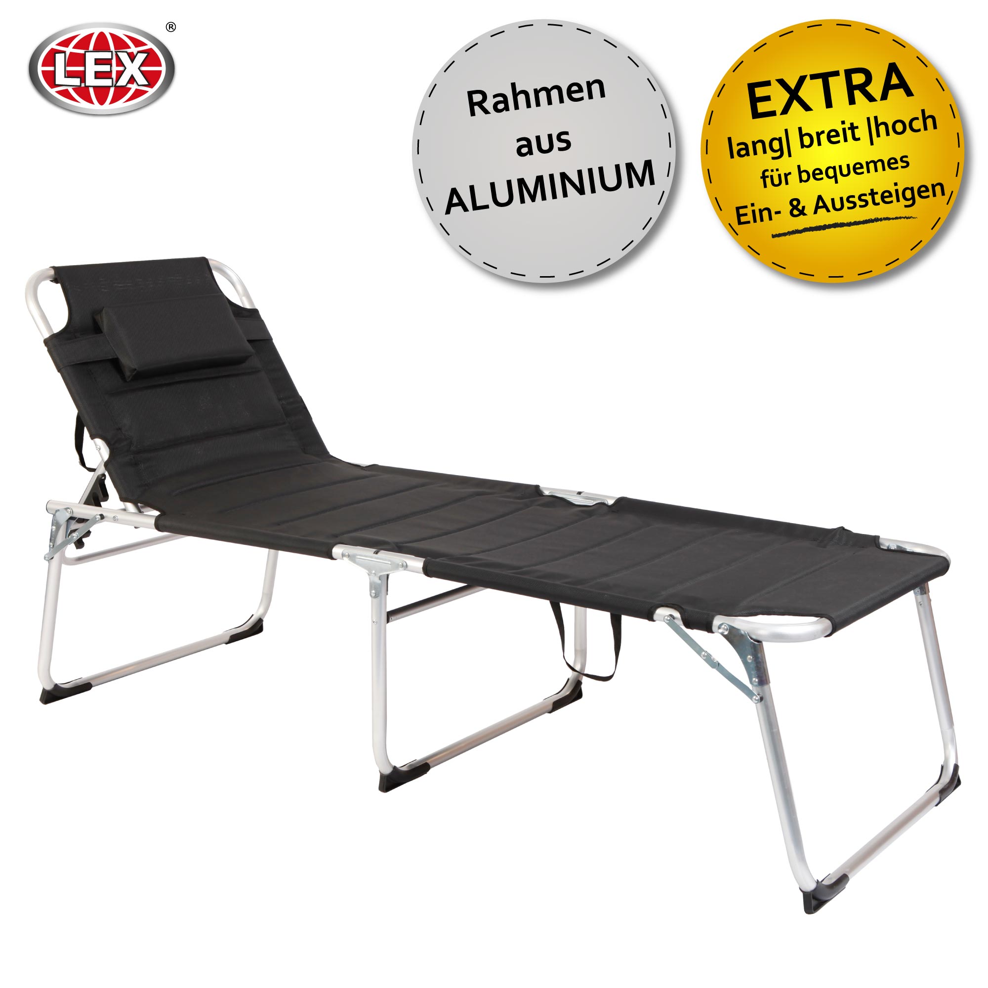 2er-Set XXL 2 m Aluminium Gartenliege Sonnenliege gepolstert Kopfkissen klappbar