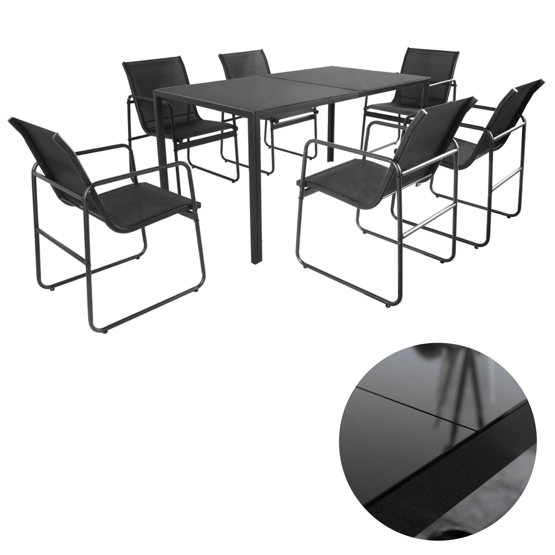 Lounge Set 7tlg. Outdoor Gartenlounge Sitzgruppe Sitzbank Esstisch Glastisch