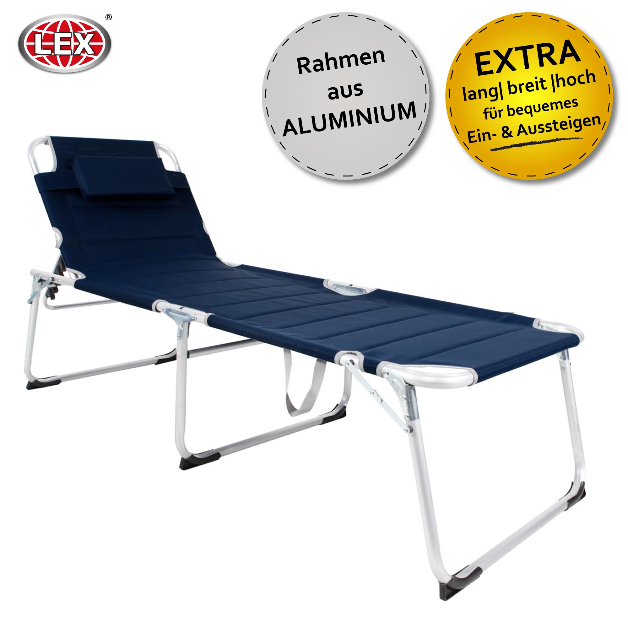 2er-Set XXL Aluminium Gartenliege Sonnenliege gepolstert Kopfkissen 2 m klappbar