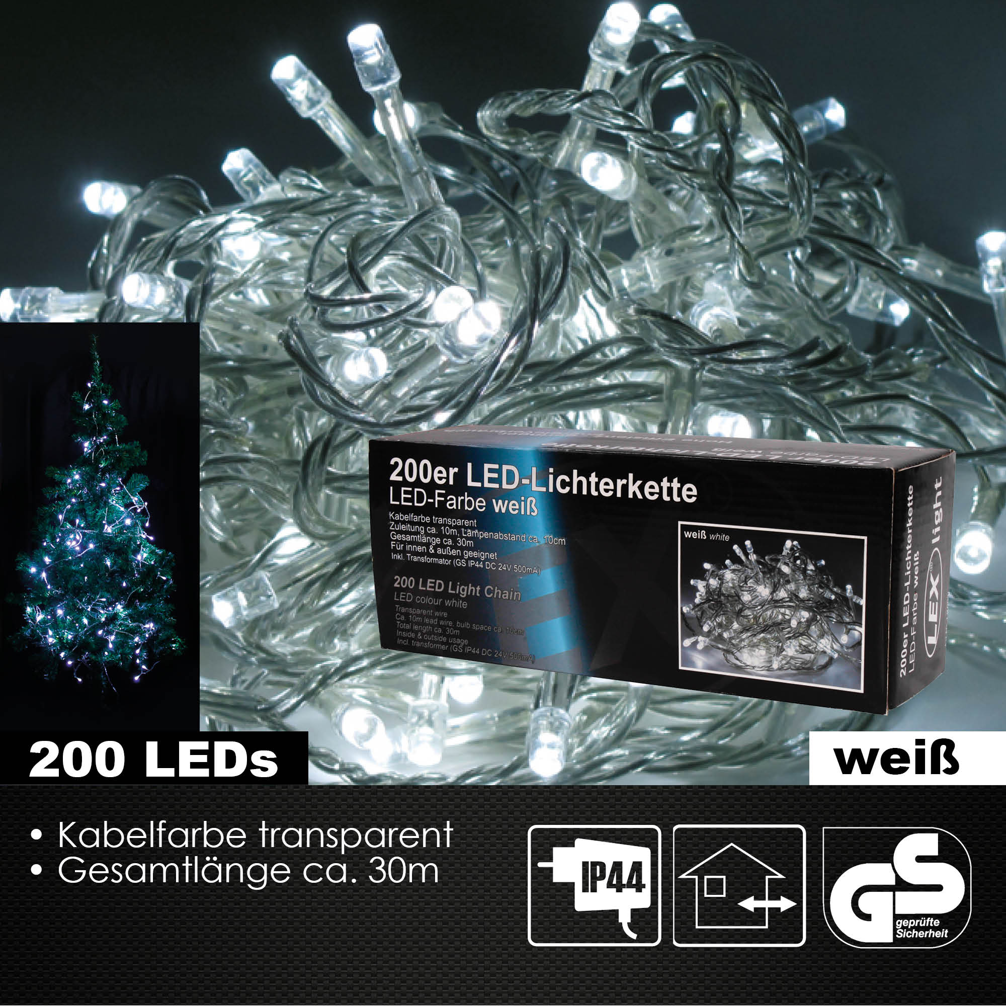 200er LED Lichterkette Außen Innen Partylichterkette Weihnachtslichterkette weiß