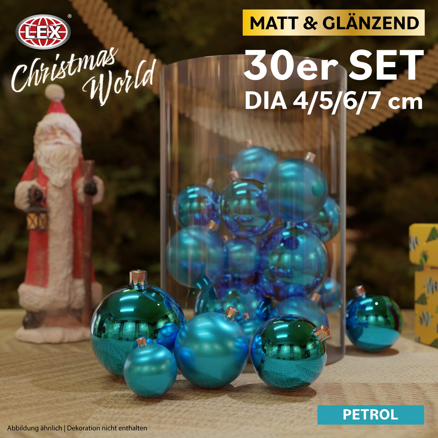 Christbaumkugeln 30 Stück petrol Weihnachtskugeln Box Weihnachtsdeko Baumschmuck