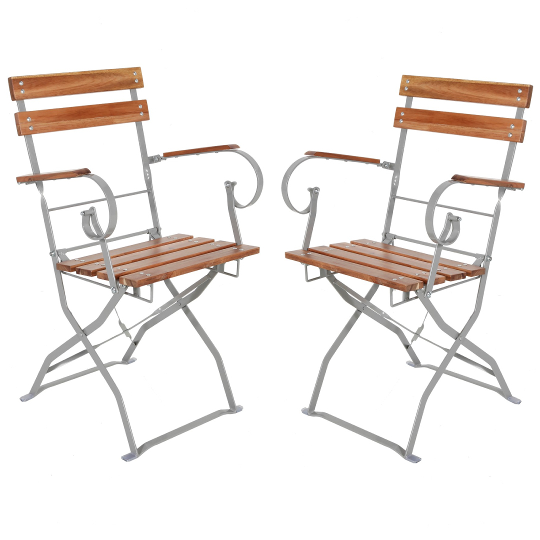 2er-Set Gartensessel Armlehne Biergartensessel Gartenstuhl Akazienholz klappbar