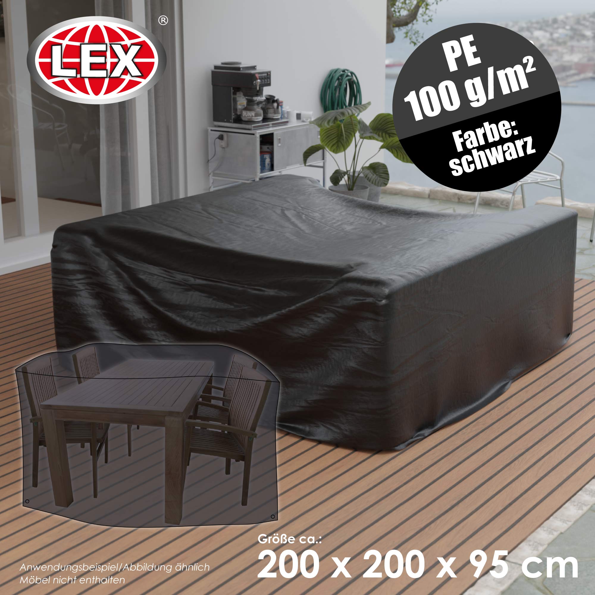 Schutzhülle Abdeckplane für Sitzgruppe Gartenmöbel Abdeckplane Möbelschutzhülle 200x95 cm